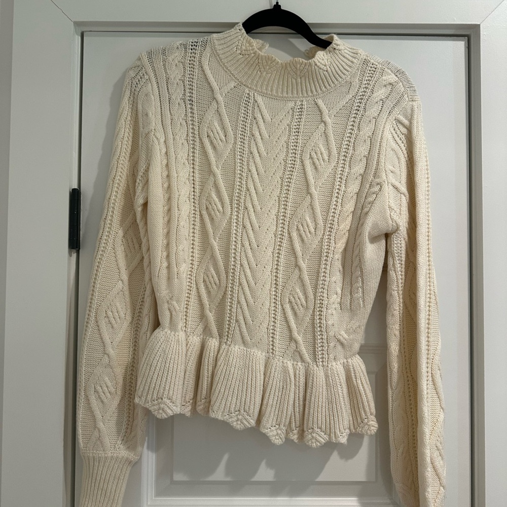 Aqua Cream Cable Knit Turtleneck Sweater